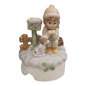 CHRISTMAS GIFT GALLERY CHILD & DOG PORCELAIN FIGURINE JAMESTOWN CHINA PREOWNED!